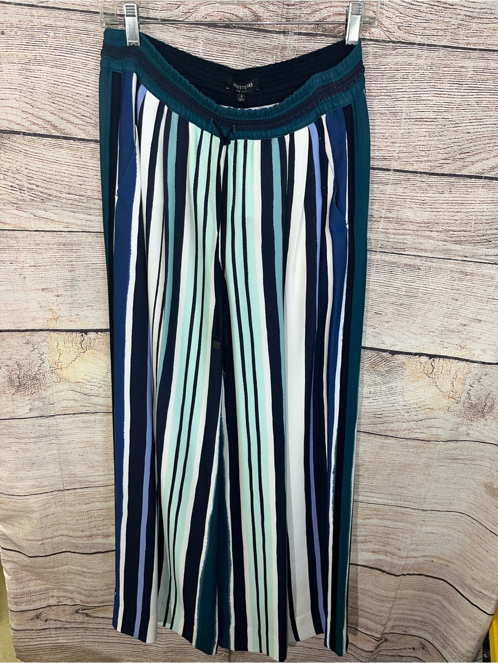 😍 Lafayette 148 New York NWT Teal Navy White Striped Wide-Leg Pants size Small